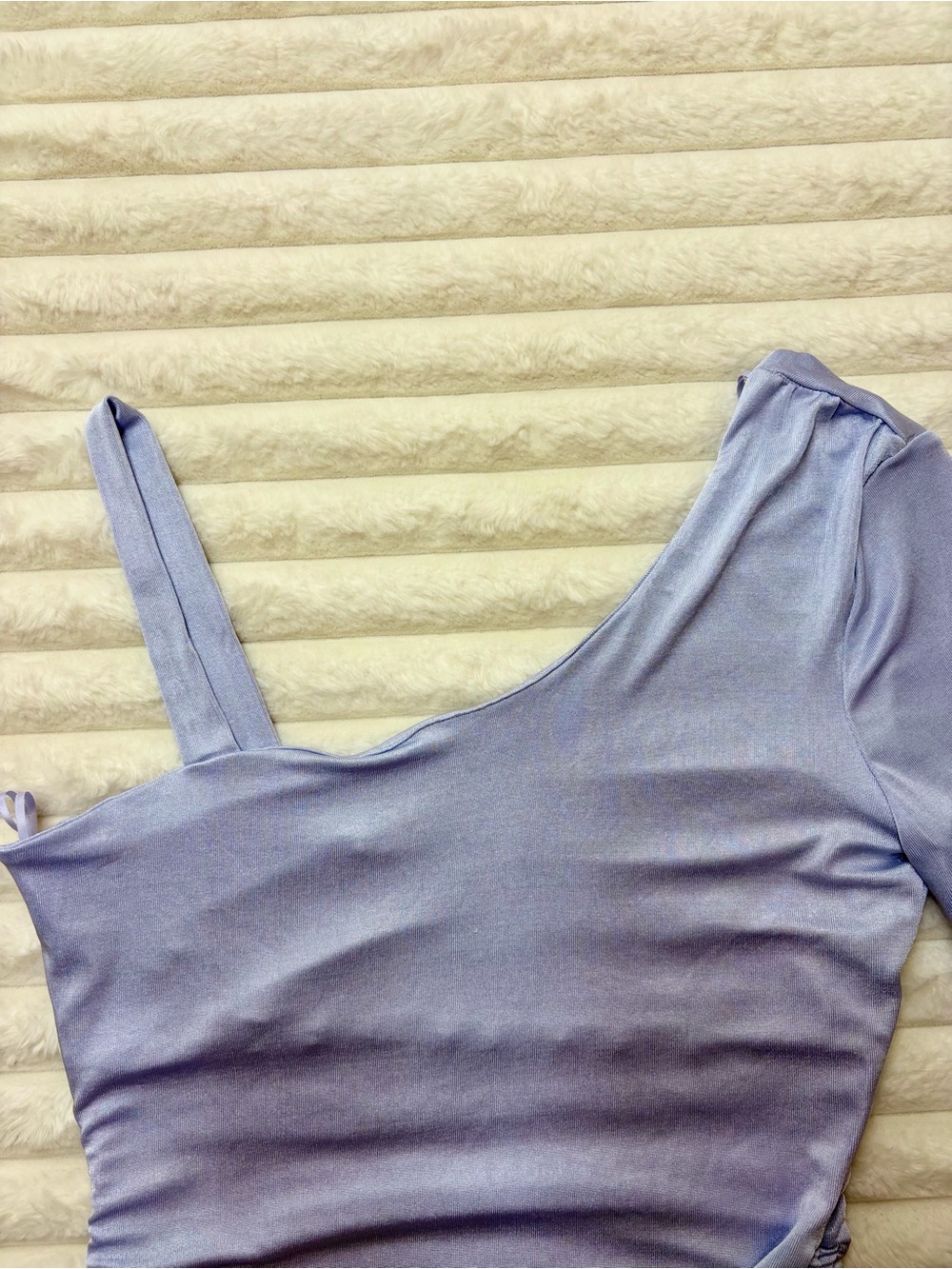 One-Shoulder Lilac Ruched Side Drawstring Top - Picture 3 of 5